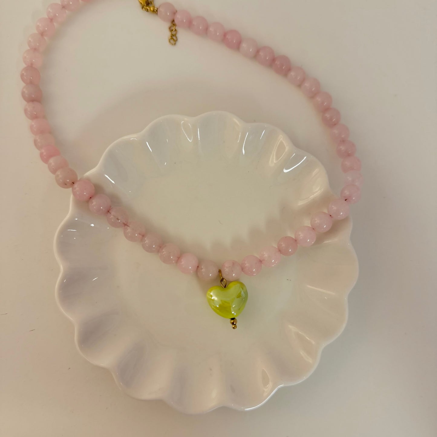 🍵 Matcha Green Heart With Pink Beads Necklace