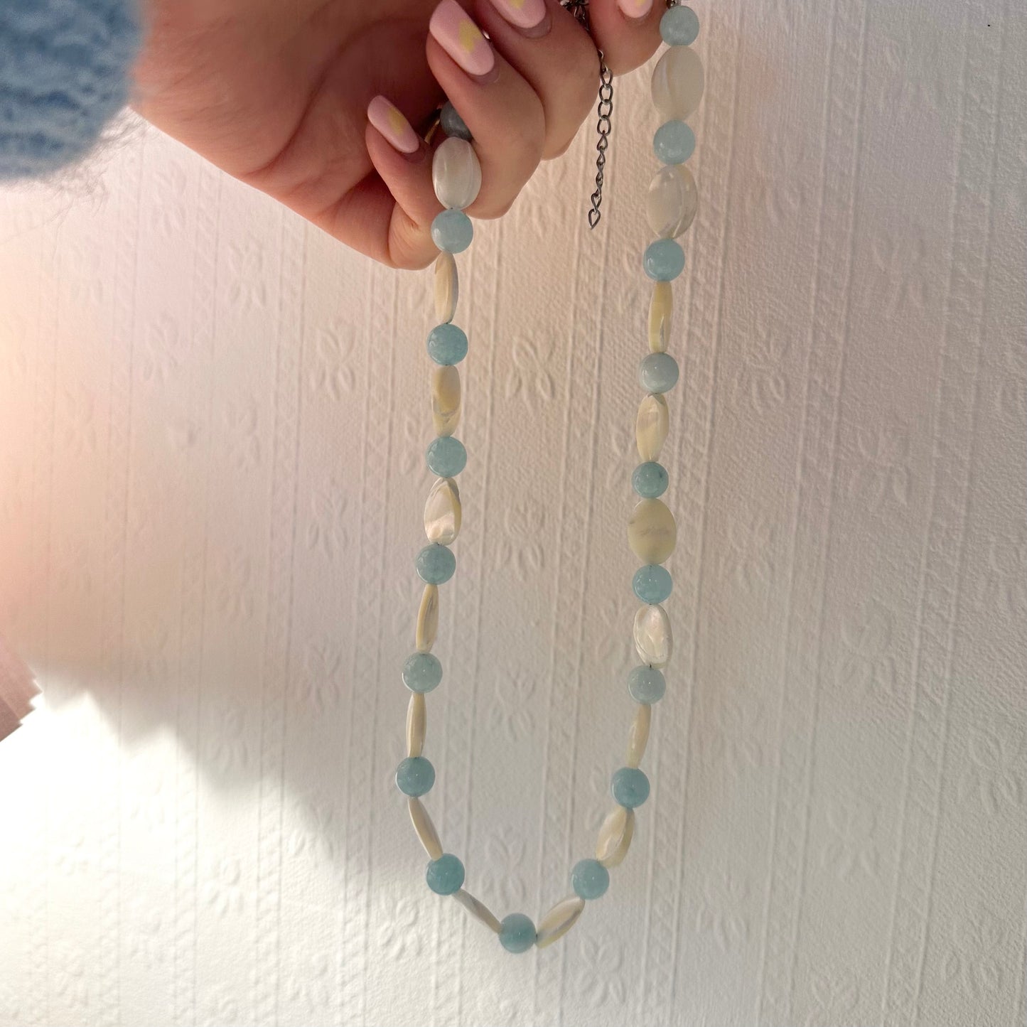 Dreamy Baby Blue & Iridescent Beaded Necklace