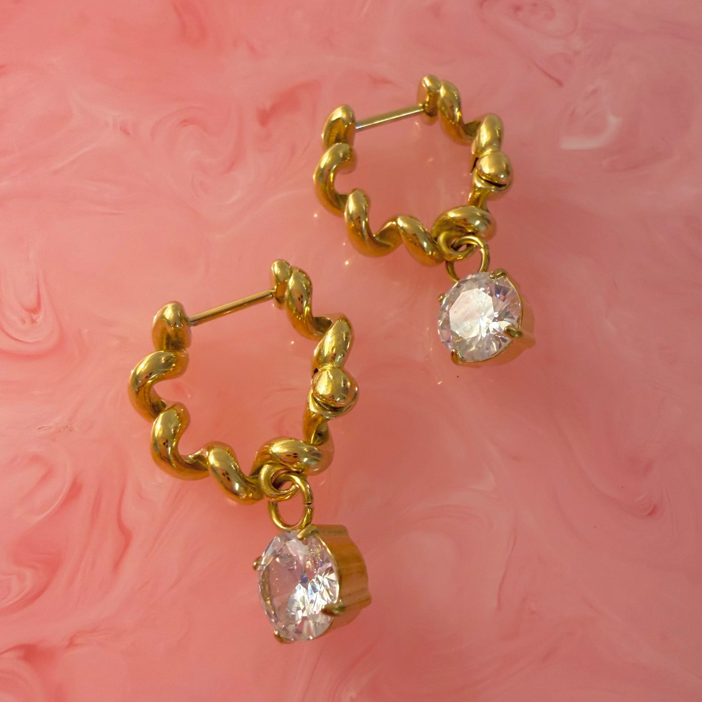 Chunky Squiggle Hoop Crystal Drop Earrings