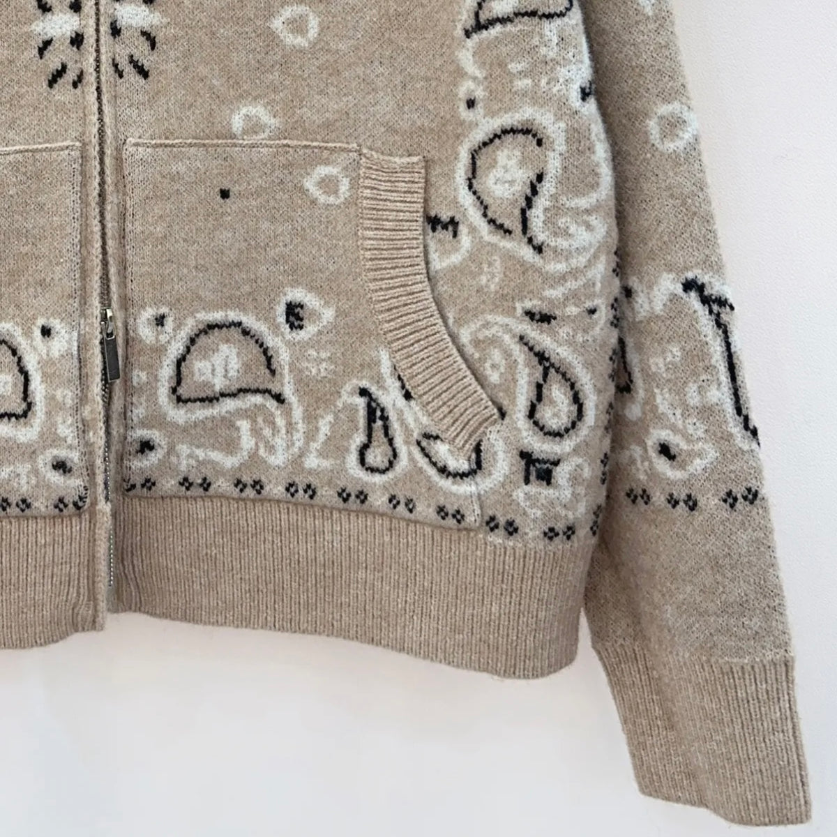 Beige Paisley Bandana Print Zip Up Cardigan