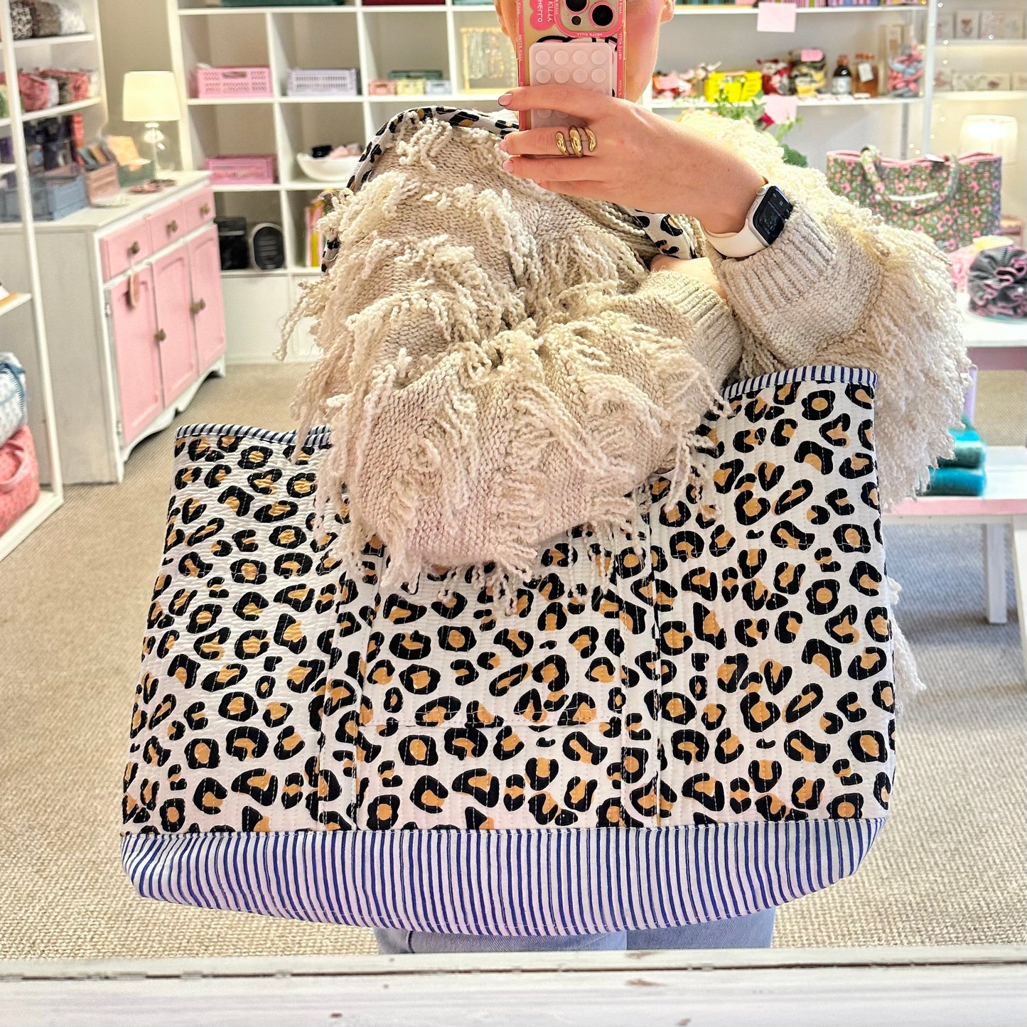 Reversible Leopard Print Fabric Tote Bag With Fasten 🐆