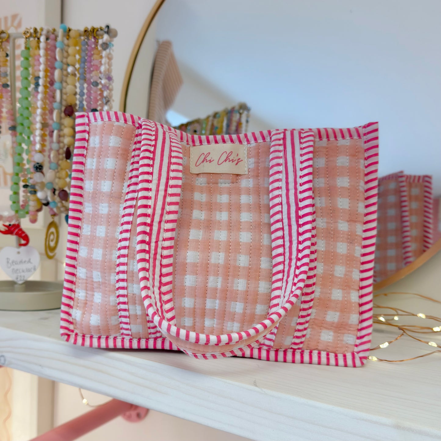 Pink Mini Gingham Tote Bag
