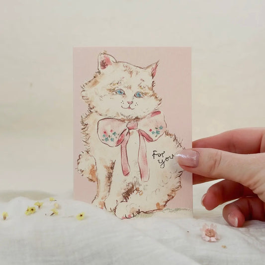 Pink Kitty With Bow ‘For You’ Greeting Card