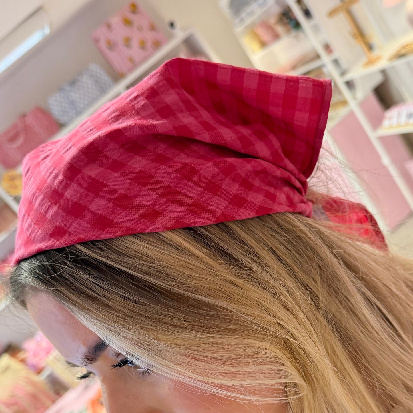 Burgundy & Pink Gingham Cotton Bandana