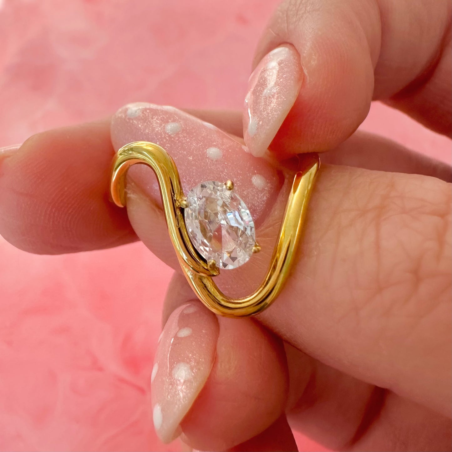 Curve Ring With Oval Diamanté Stone