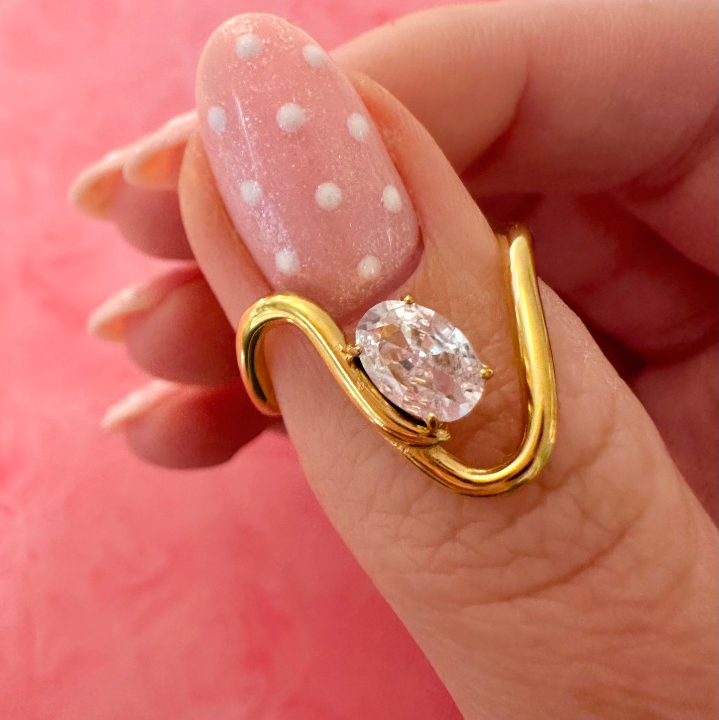 Curve Ring With Oval Diamanté Stone