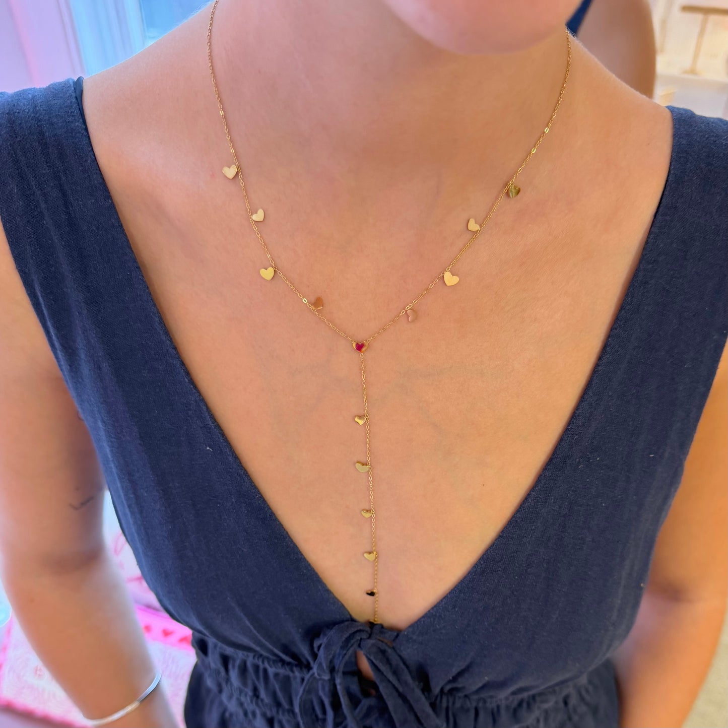 Golden Hearts Long Drop Necklace