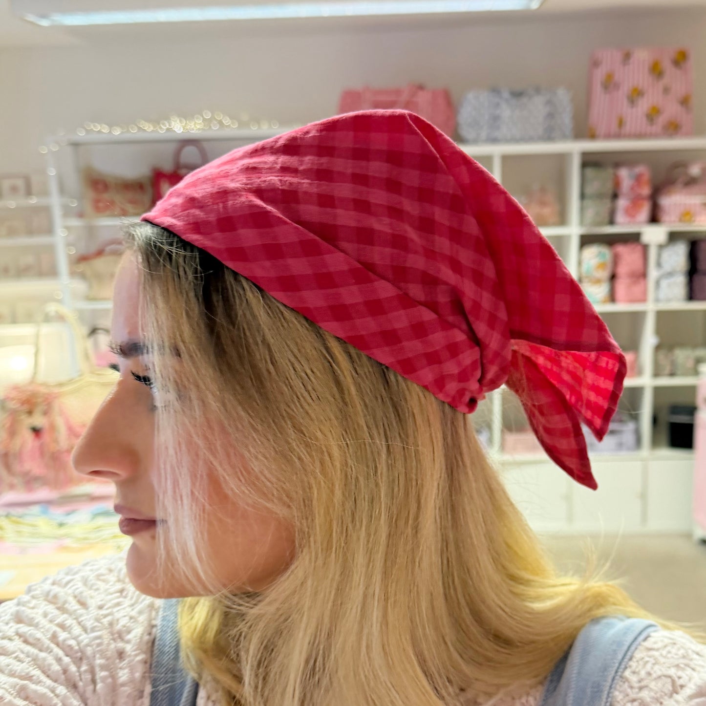 Burgundy & Pink Gingham Cotton Bandana