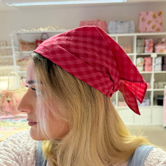 Burgundy & Pink Gingham Cotton Bandanna