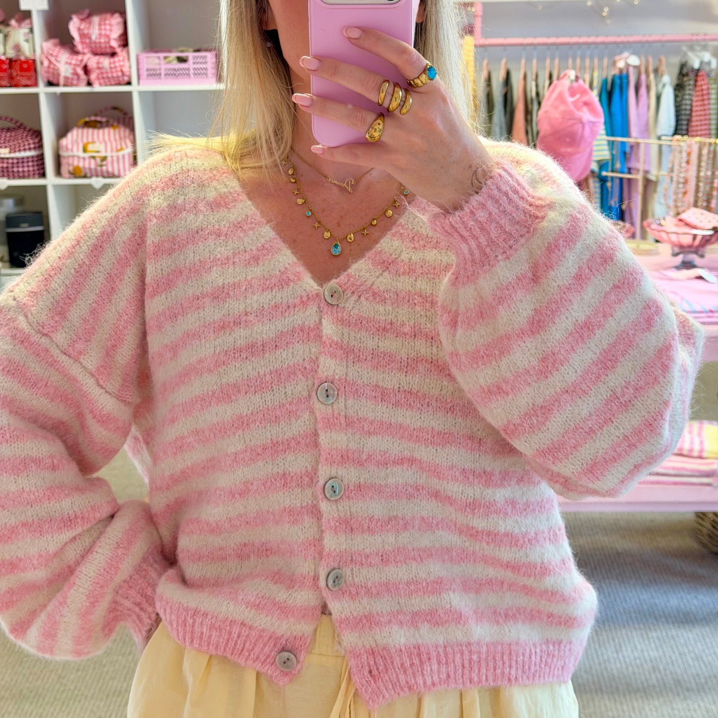 Pink & White Super Soft Stripe Cardigan