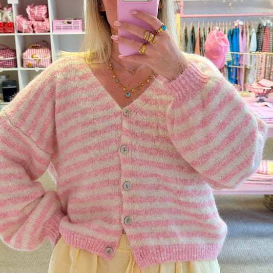 Pink & White Super Soft Stripe Cardigan