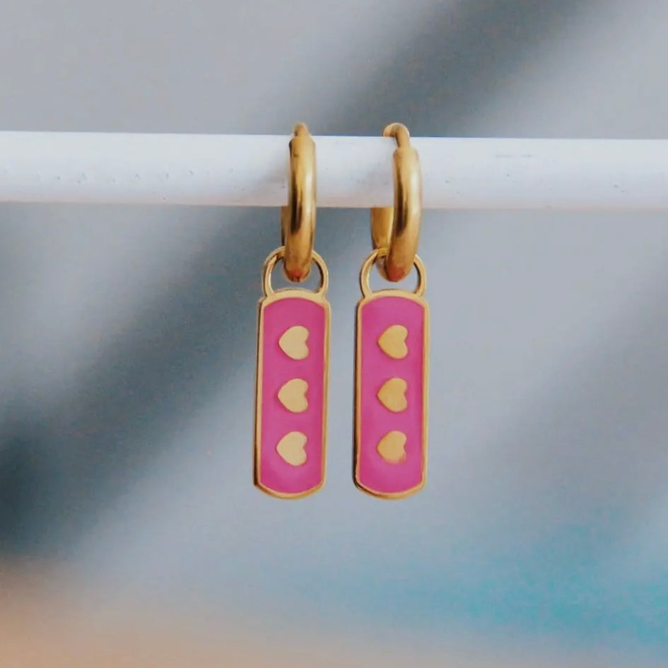 Pink 3 Heart Mini Hoop Earrings