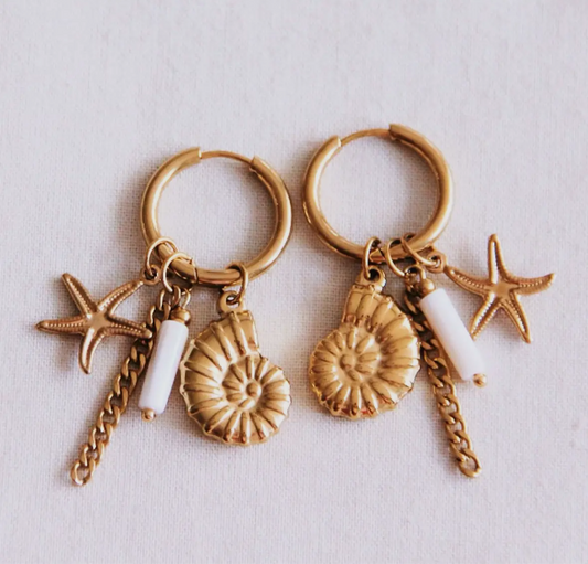 Seashell Charm Hoop Earrings