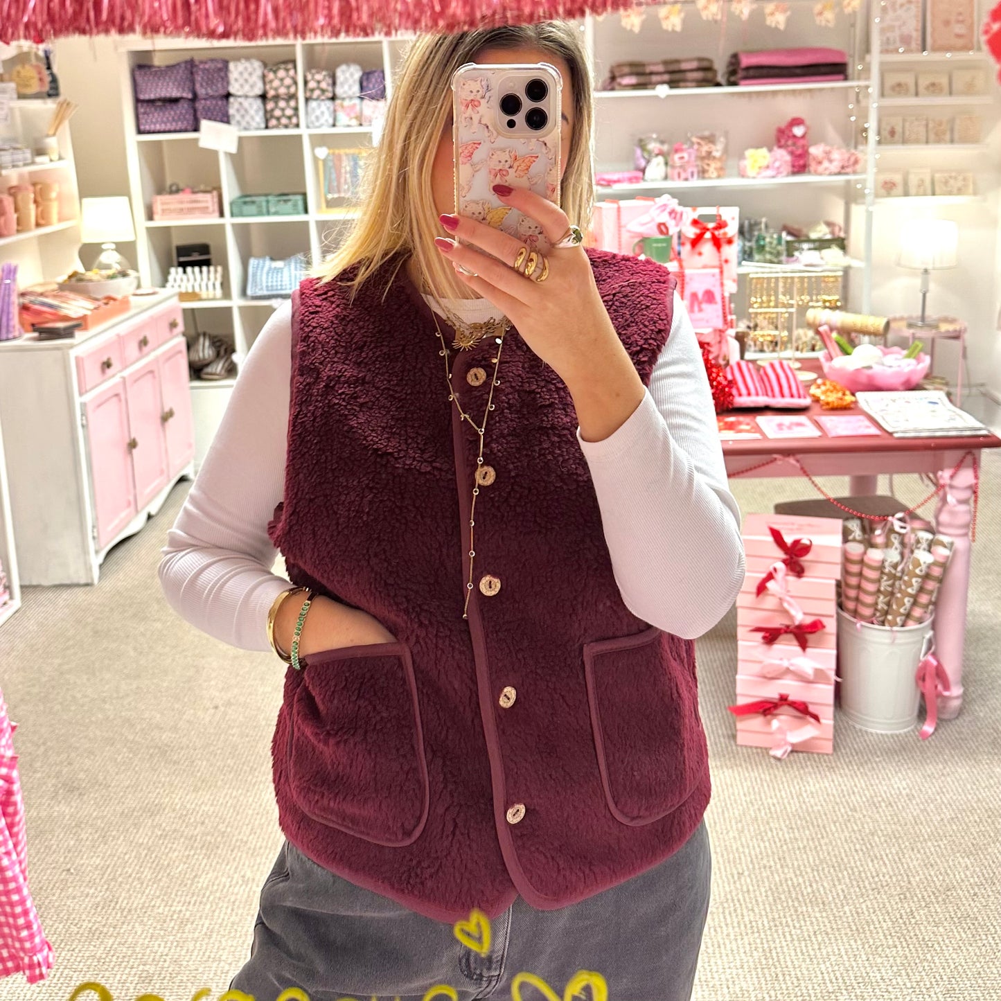 Burgundy Sleeveless Borg Vest