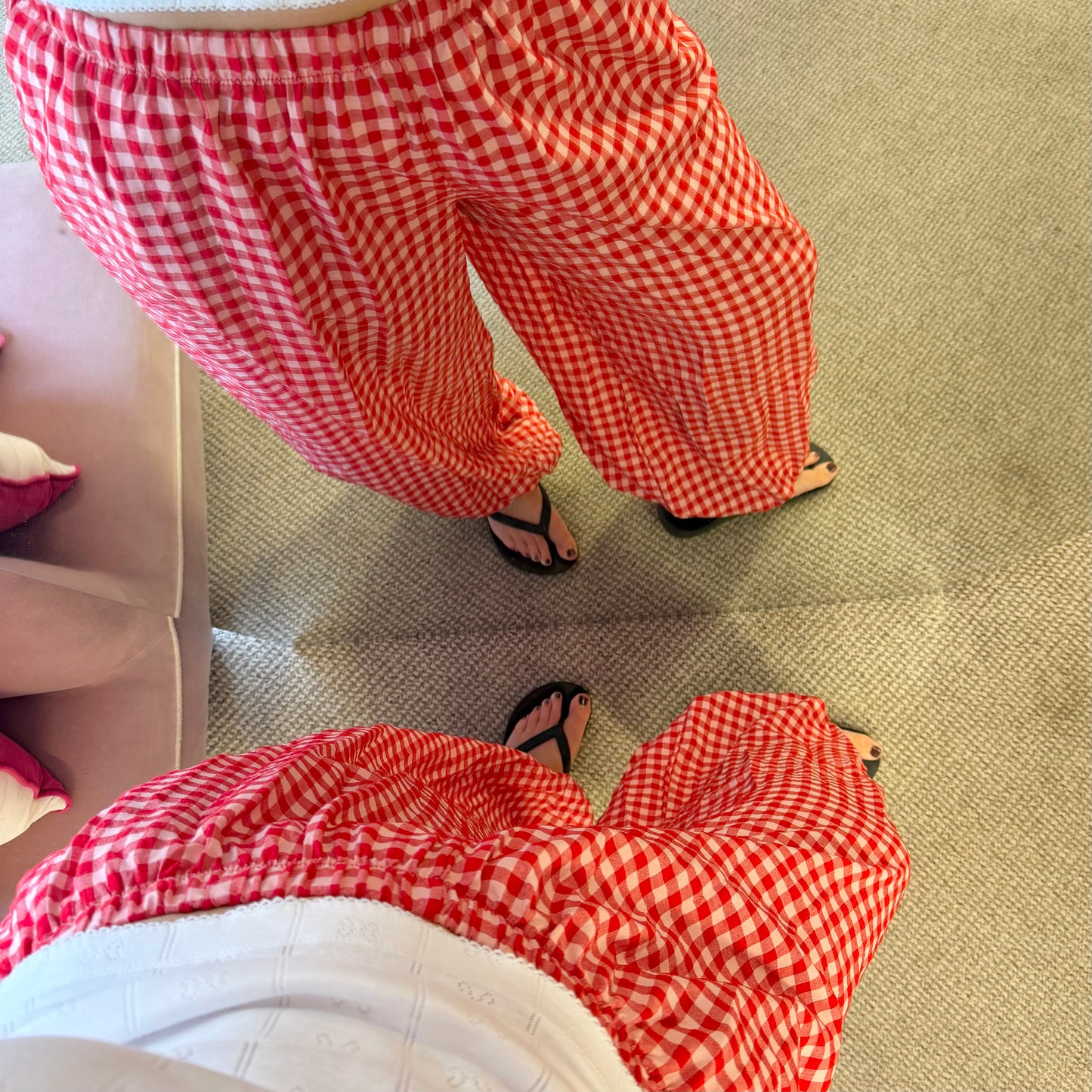 Gingham Cotton Baggy Cuffed Trousers (3 colourways)