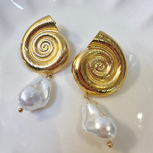 Shell Pearl Drop Statement Earrings