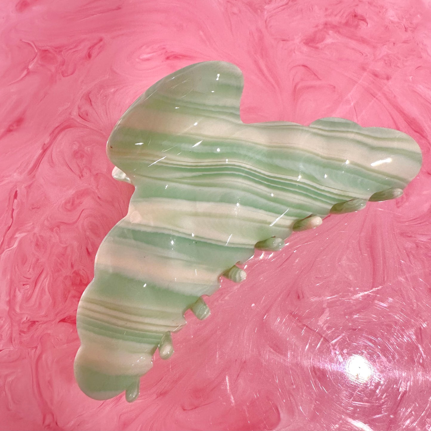 Green Tones Stripe Resin Claw Clip