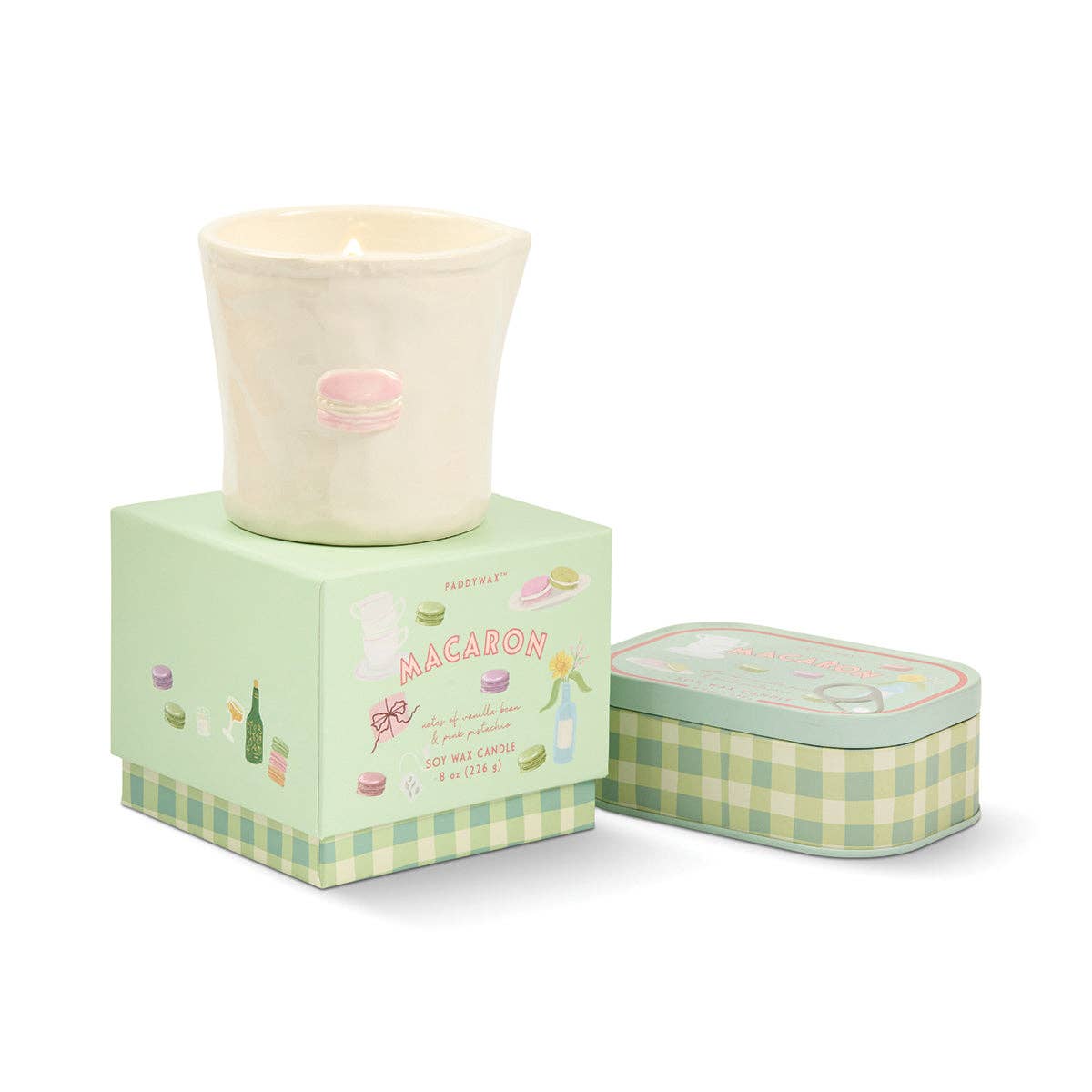 Amber & Pistachio Macaron Printed Tin Candle