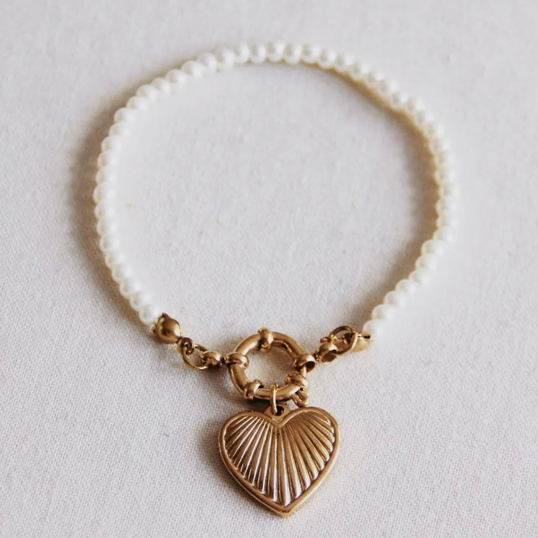 Beaded Pearl & Heart Bracelet