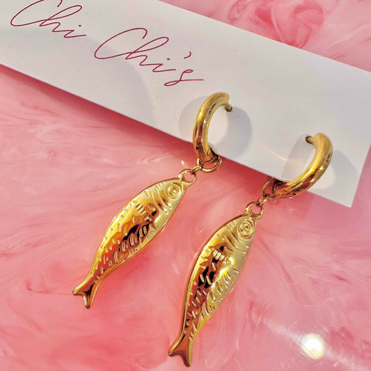 Fisherman Inspired Fish Gold Mini Hoops