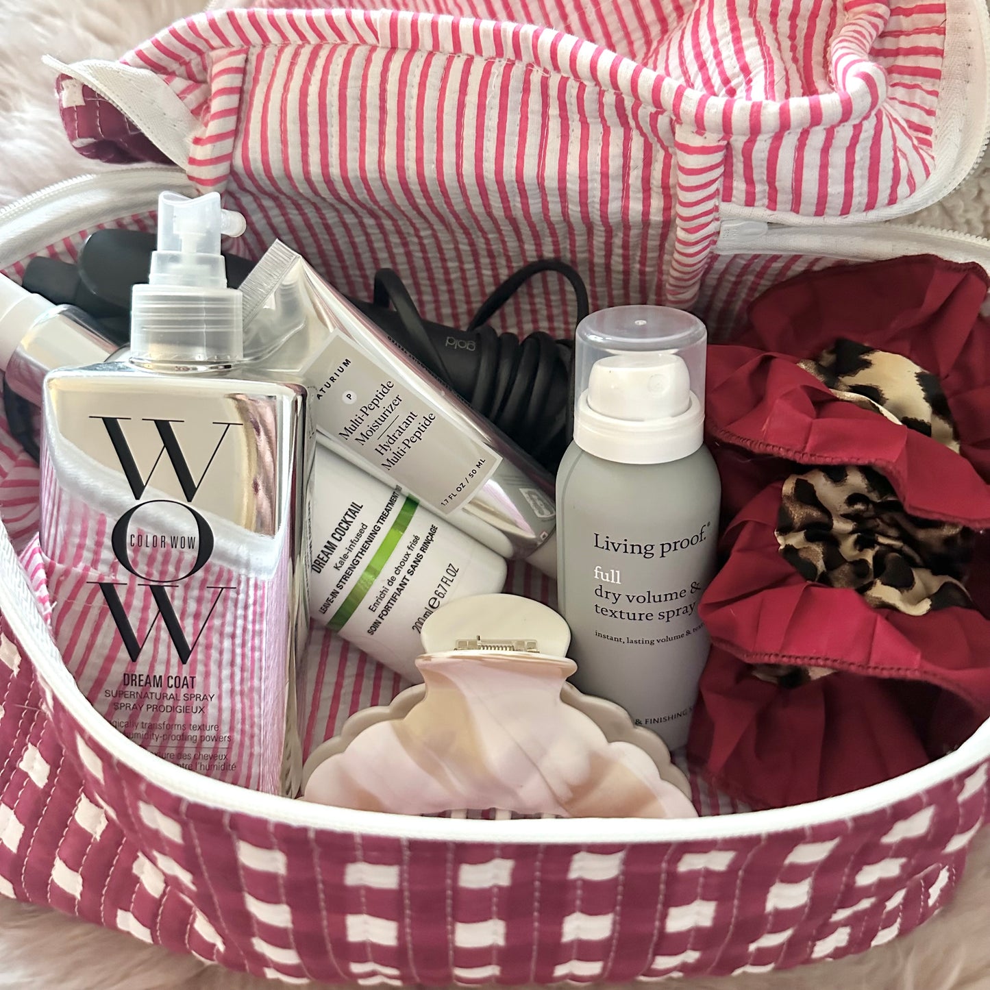 Burgundy Gingham Extra Large Wash Bag