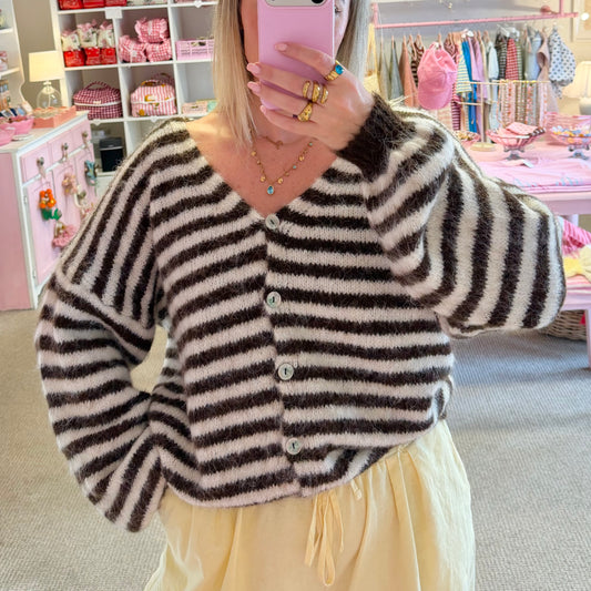 Dark Brown Super Soft Stripe Cardigan