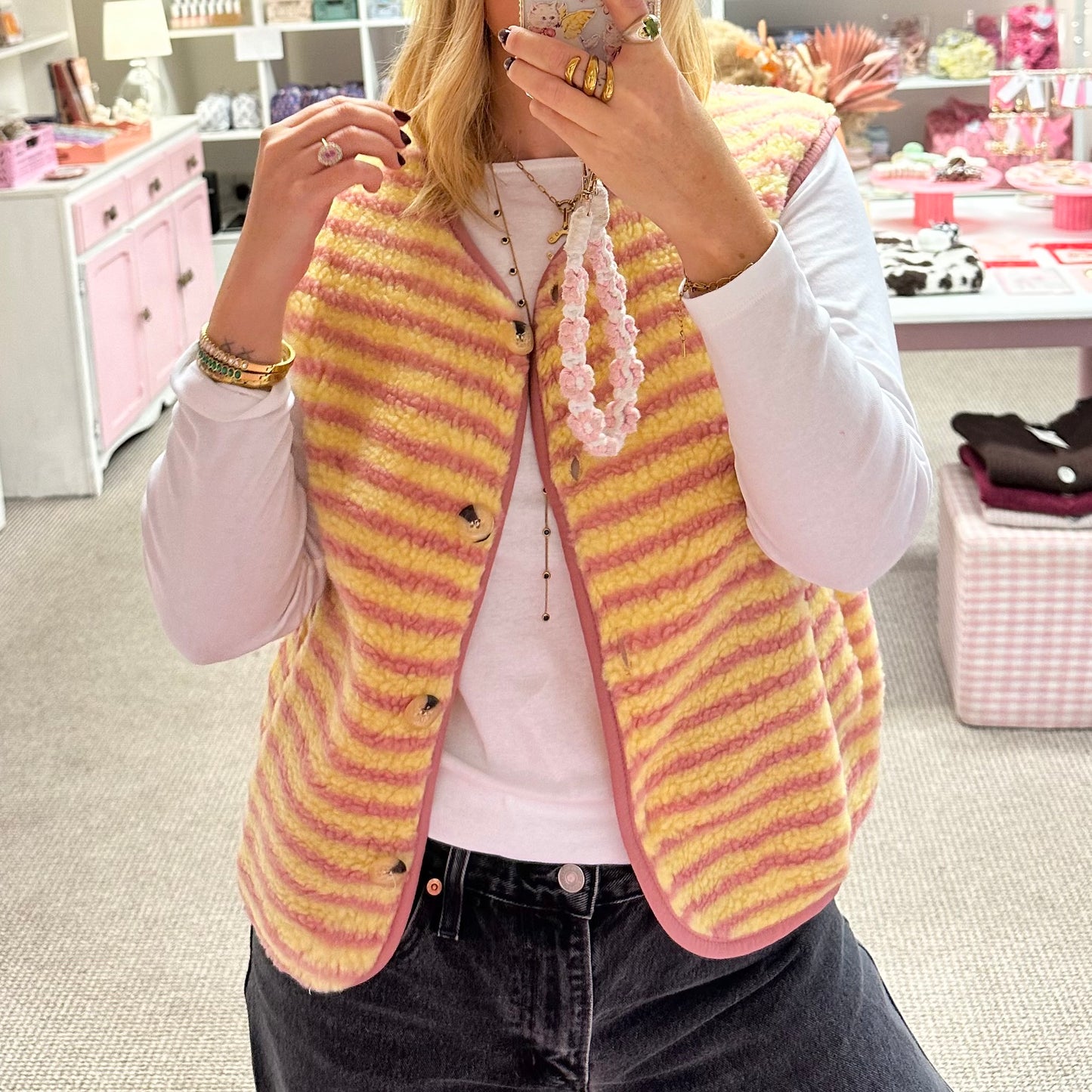 Pink & Yellow Stripe Sleeveless Vest