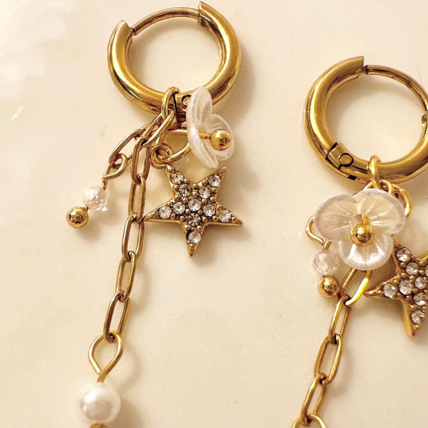 Dangle Charm Star & Flower Hoop Earrings