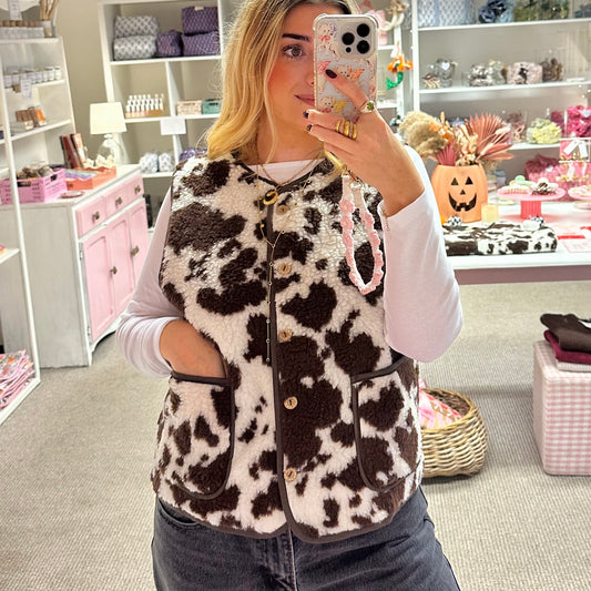 Cow Print Sleeveless Faux Fur Vest ✨