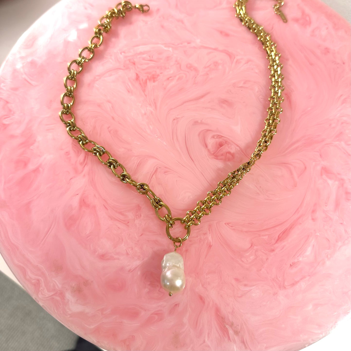 Two-Chain Chunky Pearl Pendant Necklace