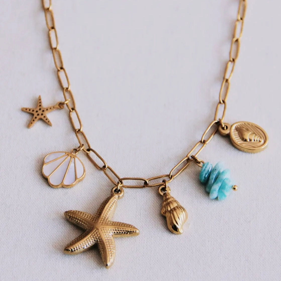 Beach Babe Chunky Charm Gold Necklace