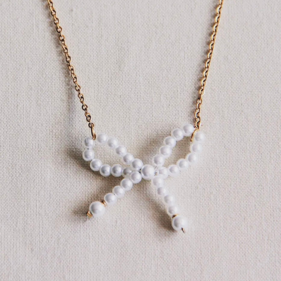 Fine Chain Necklace with Pearl Bow