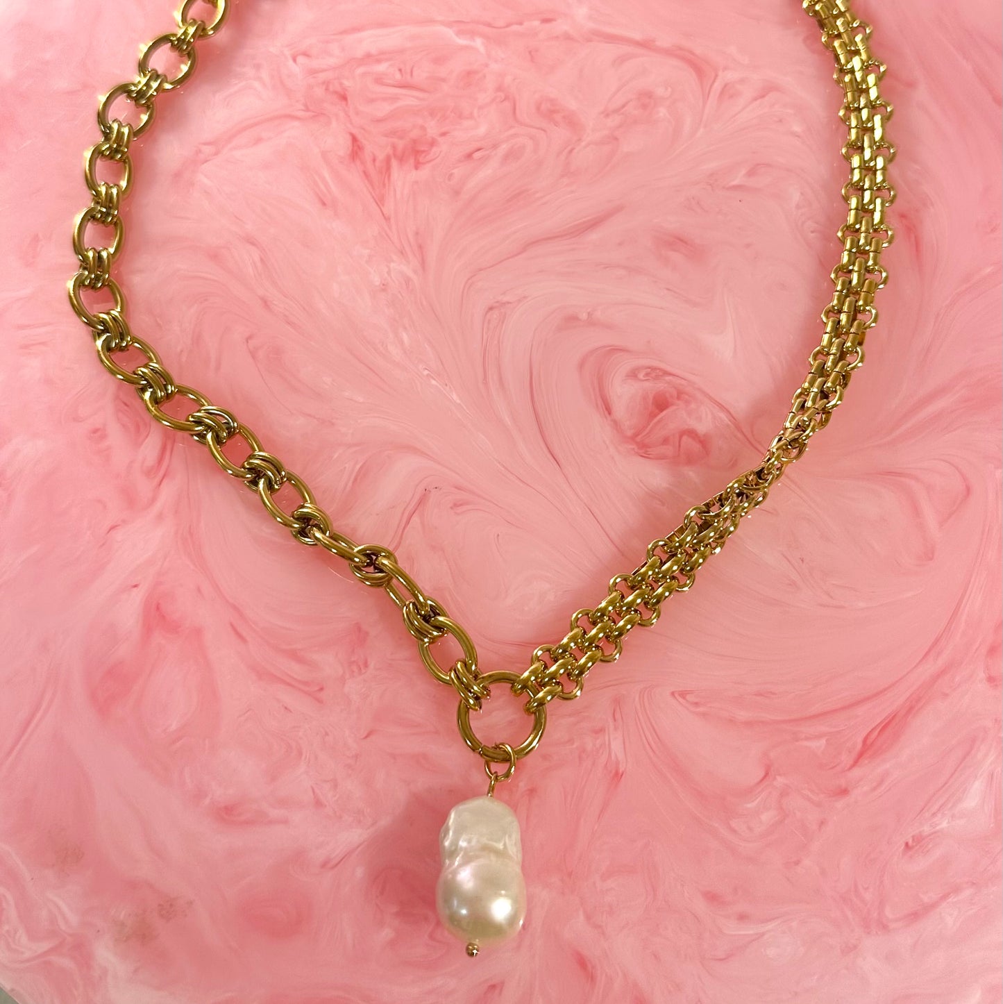 Two-Chain Chunky Pearl Pendant Necklace
