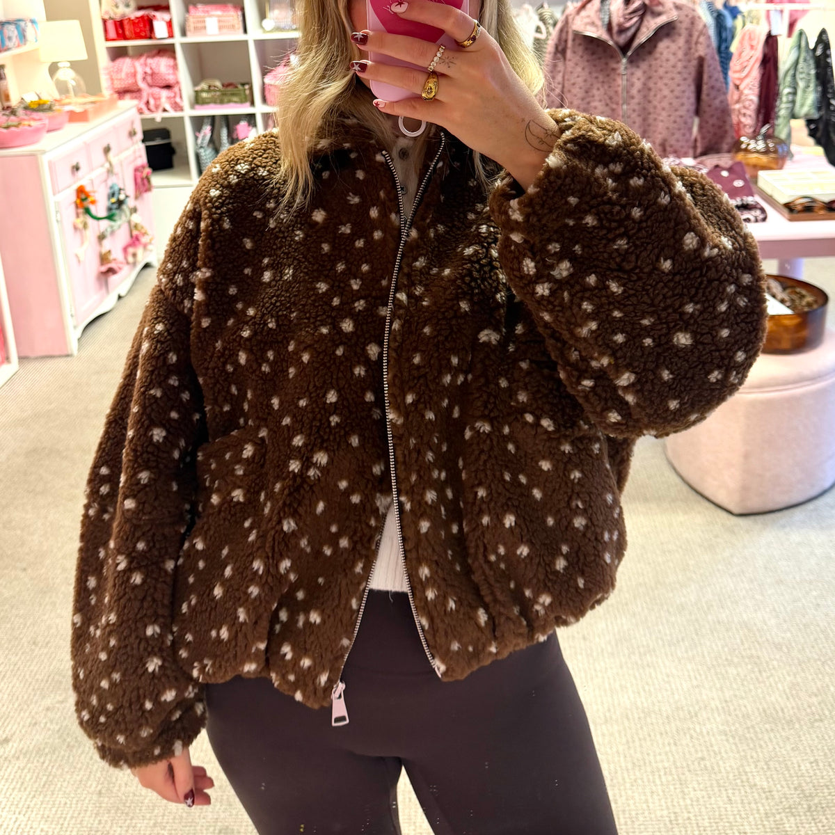 🦌 Deer Print Teddy Fleece Jacket