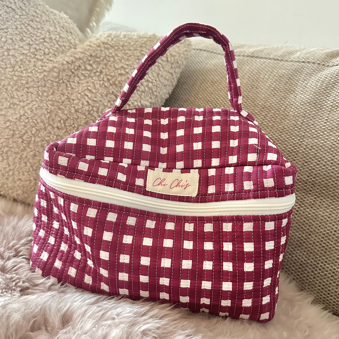 Burgundy Gingham Extra Large Washbag