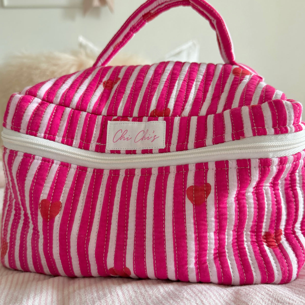 Extra Large Pink & Red Heart Makeup/Washbag