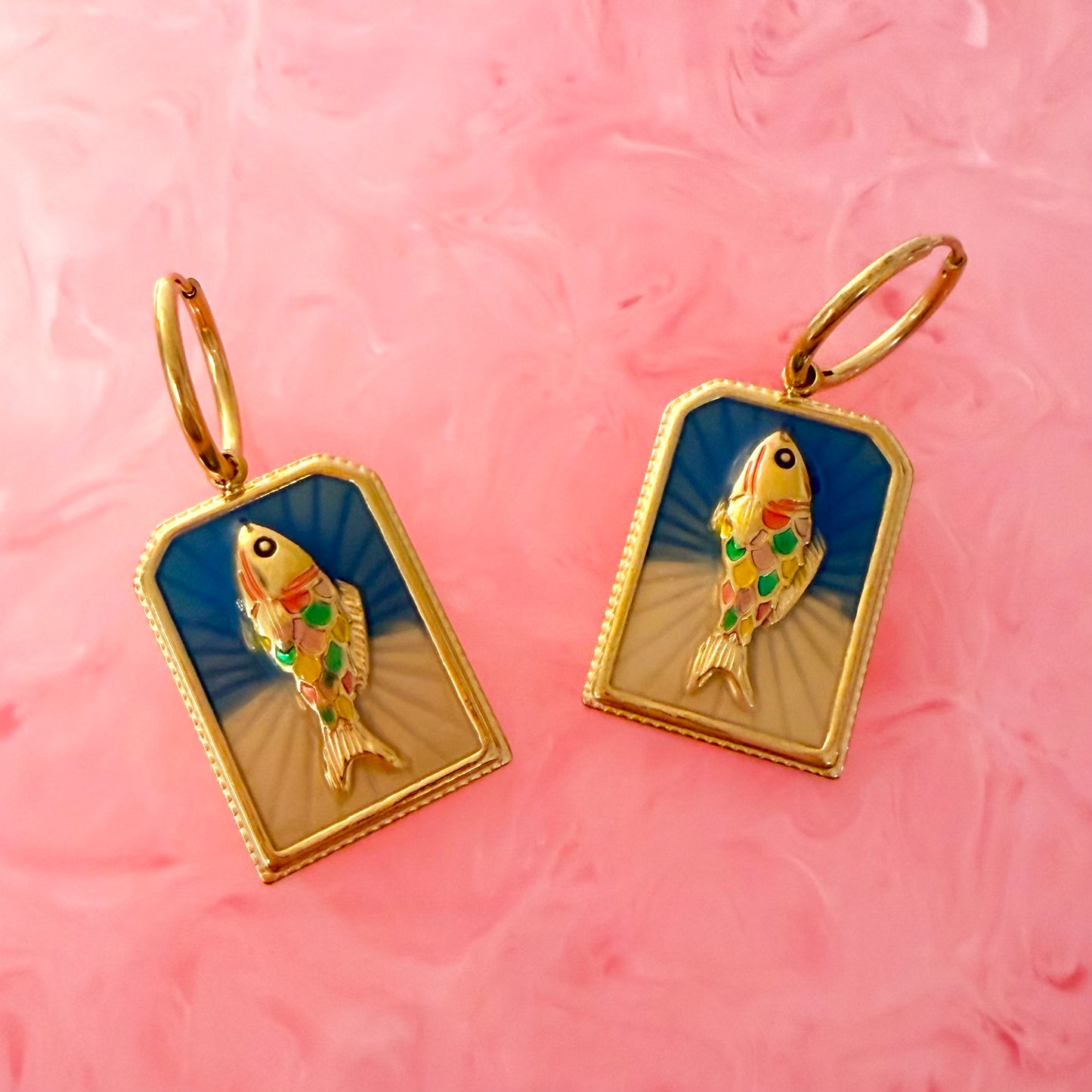 Colourful Fish Charm Hoop Earrings
