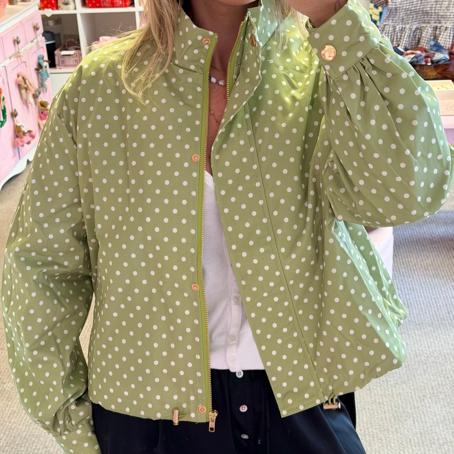 Green Polka Dot High Neck Jacket