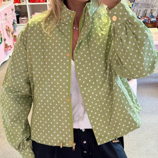 Green Polka Dot High Neck Jacket