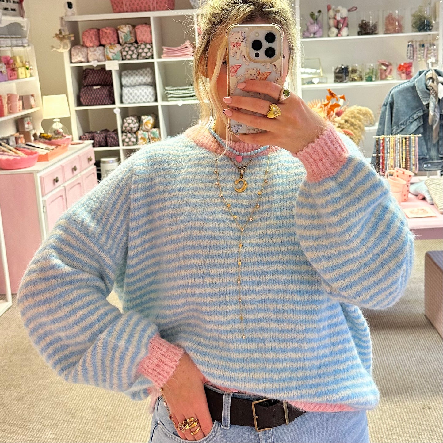 Baby Blue & Pink Super Soft Stripe Jumper