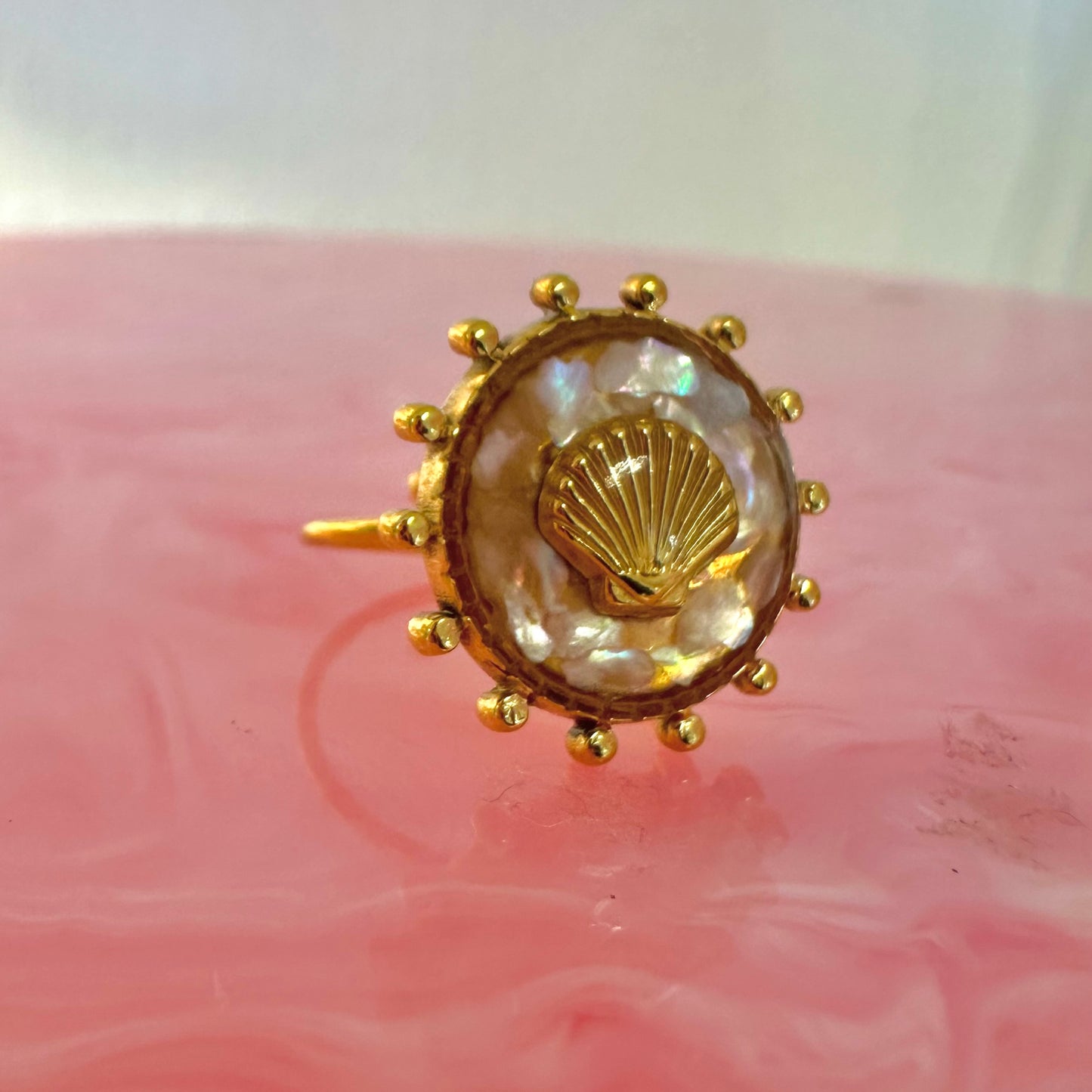 White Shell Statement Adjustable Ring