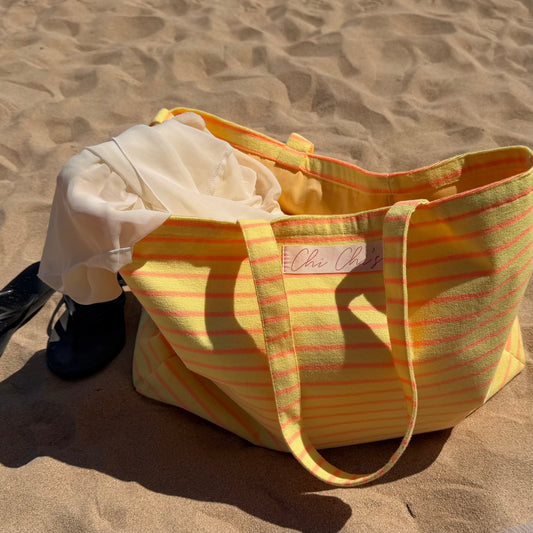 *SECONDS* Chi Chi’s Yellow & Pink Stripe Tote Bag