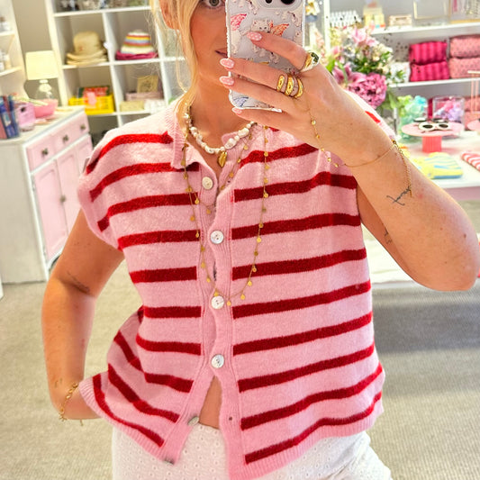 Stripe Sleeveless Button Up Vest (3 Colourways)