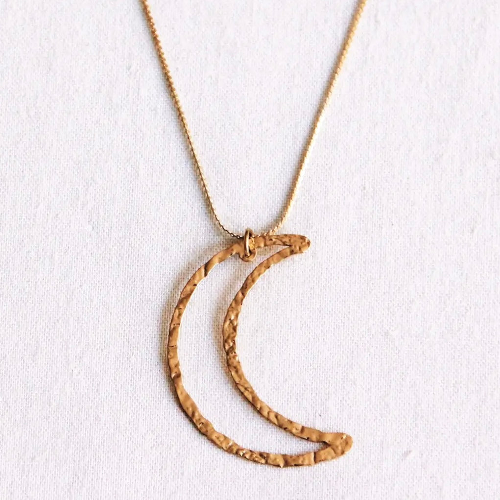 Hammered Moon Charm Necklace