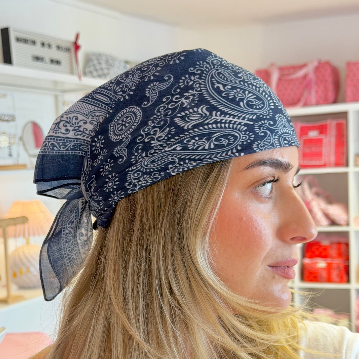 Navy Paisley Print Bandana Scarf