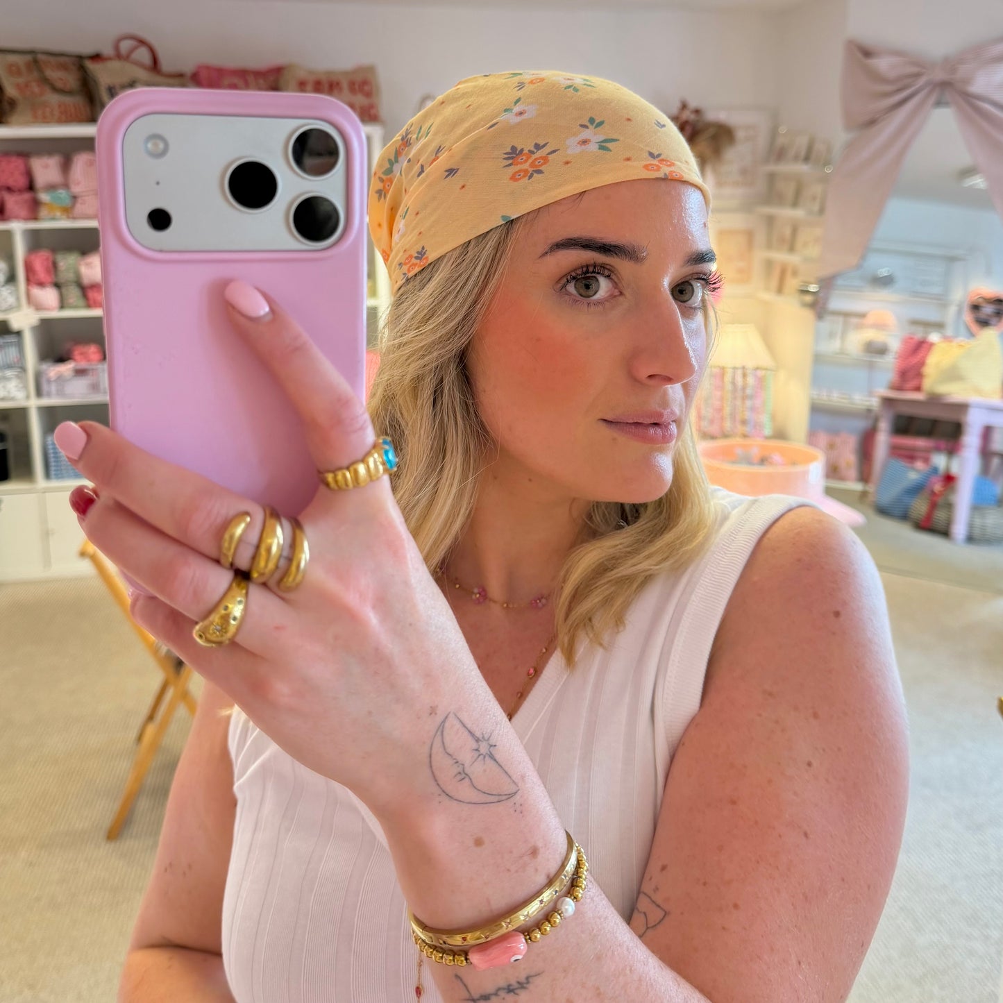 Yellow Floral Print Bandana/Neck Square Scarf