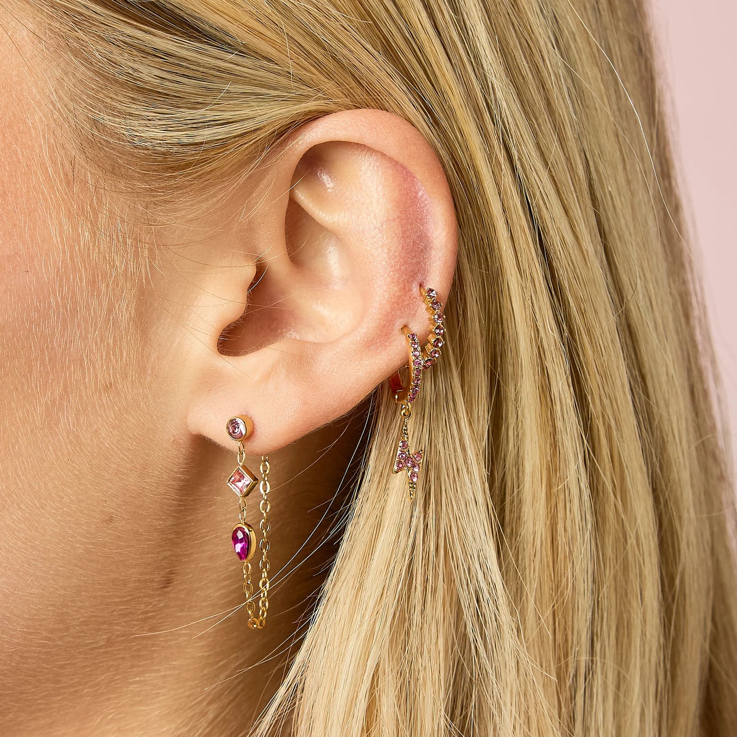 Bijoux De Mimi 'Emma' Pink Gold Droplet Chain Studs