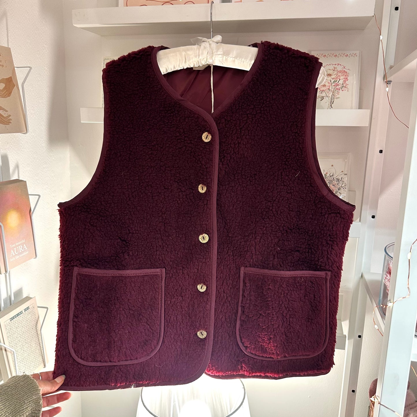 Burgundy Sleeveless Borg Vest