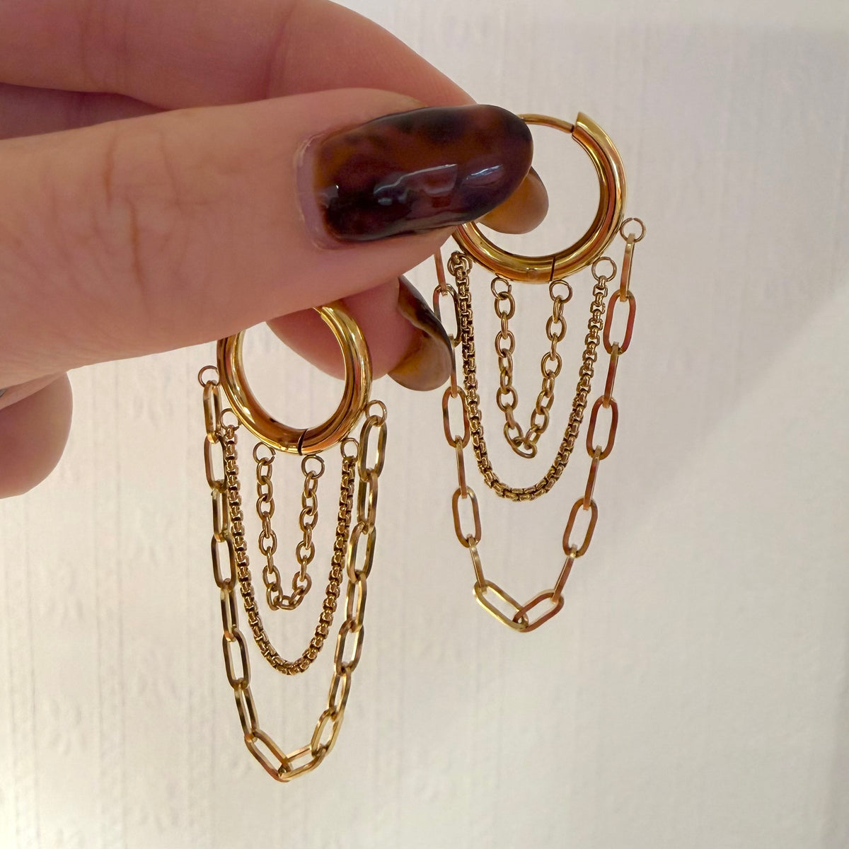 Triple Gold Chain Hoop Earrings