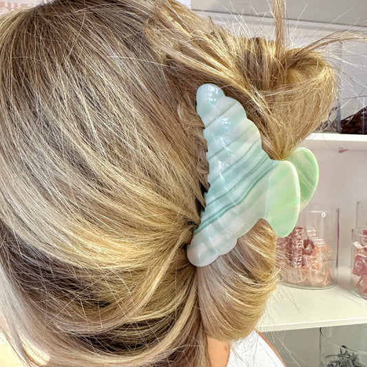 Green Tones Stripe Resin Claw Clip